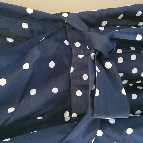 Anne Klein satin woman lined navy blue with polka dots dress - Picture 6 of 8
